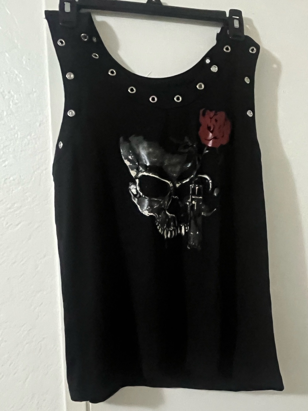 Black Skull Graphic Tank Top with Eyelet Detail